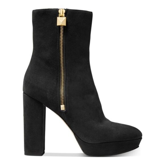New MICHAEL Michael Kors Frenchie Black Leather Platform Boots 9.5 - Picture 1 of 13